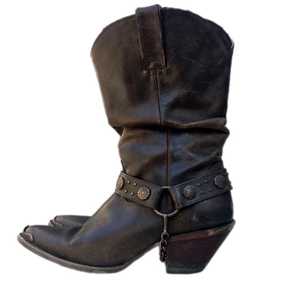 Durango Distressed Western Brown Leather Harness Cowboy Heeled Boots Women’s 7.5